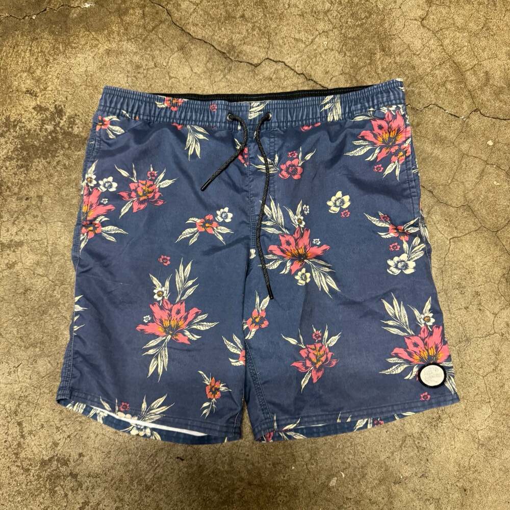 O'Neill Cruzers Men's Blue Floral Tropical Elastic Waist Swim Trunks Size S